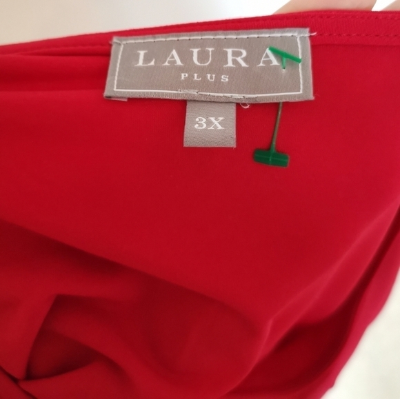 Red Long Sleeve Jersey Tunic Top Pleated Tulip Sleeve 3X Plus - Picture 2 of 5